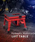 Heavy Duty Hydraulic Motorcycle Lift Jack 350 Lb Capacity, Foot Operated Scissor Stand Table for ATVs and Dirt Bikes, Rugged Red