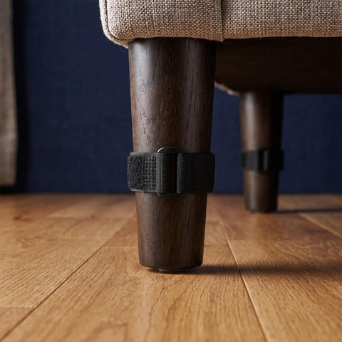 Sectional Couch Connector Straps 30 Pack With Hook And Loop Fasteners securing sofa leg to wooden floor
