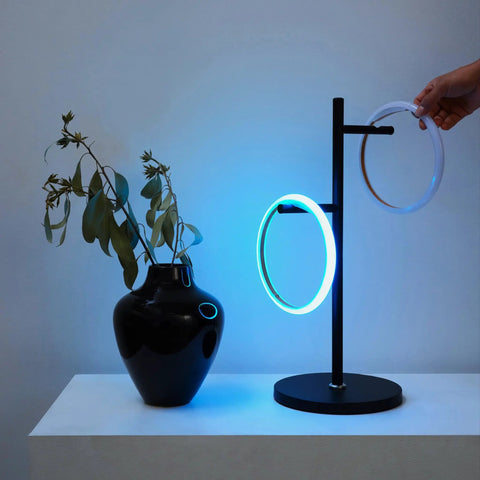 Saturn RGB Color Changing Table Lamp With Tree Desk Design Two LED Lights For Living Room Bedroom Office Reading Modern Black Finish Color Gradient Mood Lighting
