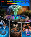 3.5W Glass Solar Fountain With Swivel Out Rods LED Lights And 2000mAh Battery 7 Nozzles Outdoor Solar Water Pump