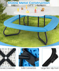 8 Seat Kids Picnic Table Set With Foldable Umbrella For Outdoor Backyard Fun featuring blue benches and white tabletop
