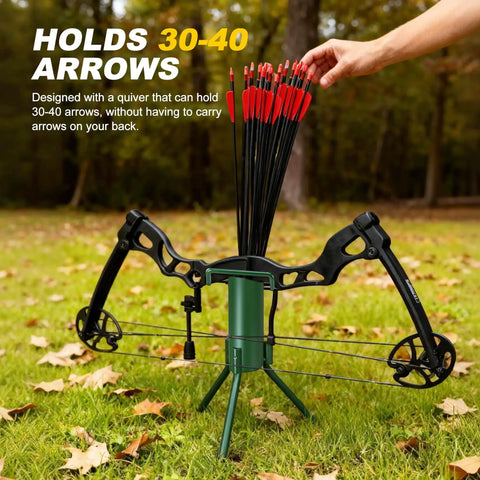 Foldable Bow Stand With Quiver Holder For Compound Bows And Traditional Longbows Ground Archery Stand Holds 30-40 Arrows