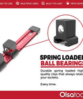 Three Quarters Inch Drive Socket Organizer Red Rail with spring-loaded ball bearing ABS clips for secure socket holding.