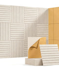 12 Pack Self Adhesive Soundproof Wall Panels 12X12 Peel And Stick Acoustic Foam Tiles for Home Studio Setup with camel finish.