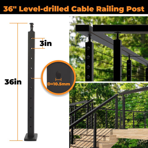 36 inch level-drilled cable railing post from Hella Solid DIY Cable Railing Post Kit, stainless steel, ideal for outdoor decks.