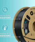 ASA 3D Printing Filament 1.75mm Black 1kg Dope Weather Resistant And UV Safe spool showing heat and UV resistance icons