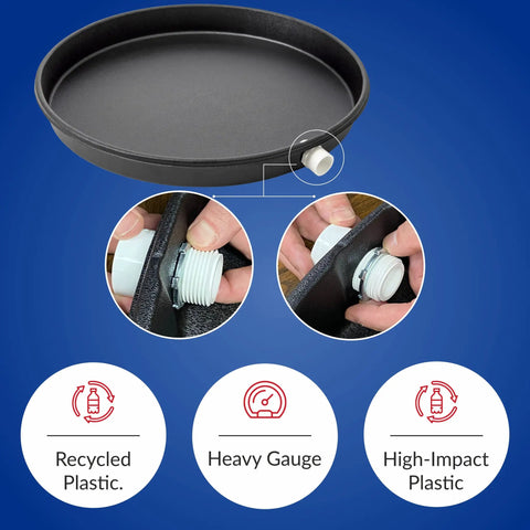 Heavy Duty Water Heater Drain Pan With 1 Inch Drain Adapter Fitting Drilled Anti Flood Pan 30 Inch Round Black Made From Recycled Plastic