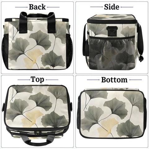 Back, side, top, and bottom views of Insulated Picnic Backpack Lunch Bag For On The Go Keeps Food Fresh Large 12 Inch By 9 Inch By 10 Inch Tote