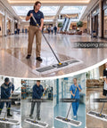 Heavy Duty 36 Inch Commercial Flat Mop With Extra Long Aluminum Pole For Garages And Shops Rock Solid 360 Swivel Head used in shopping mall.