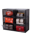 Six Pack See Through Storage Boxes With Acrylic Magnetic Doors For Closet Organization holding wallets and purses