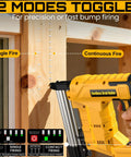 Zero Drama Badass 18 Gauge Cordless Brad Nailer And Stapler Set Loaded Up With Fasteners demonstrating single and continuous firing modes.