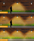 Illustration showing 3 modes of Dope Solar Barn Lights Outdoor Motion Sensor Sconces with warm illumination on brick wall.
