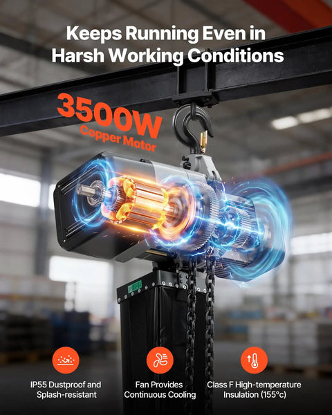 Heavy Duty 11000lb Electric Chain Hoist With Double Chain System And 30ft Lift Height for Overhead crane with 3500W copper motor.