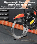 Heavy Duty 16 Inch Electric Concrete Ring Saw With A Beast Mode 8980 Watt Motor and Water Cooling System cutting through red brick wall.