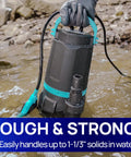 Heavy-Duty 1HP Submersible Sump Pump With Float Switch Cranks Up To 4948GPH At 5 Feet Lifts Water Up To 30 Feet Passes 1-1/3 Inch Solids