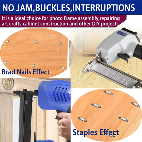 Pro Level 18 Gauge Narrow Crown Staples And Brad Nails Assortment Kit 4200 Pieces showing brad nails and staples in use.
