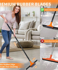 Heavy Duty 2-In-1 Floor Squeegee Workhorse With 16-Inch Rubber Blade And 6-Inch Scrub Brush 62-Inch Handle in use indoors