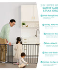 Heavy Metal Super Wide Baby Gate Expands To 192 Inches For Massive Openings, with a sturdy metal frame and walk-through design.