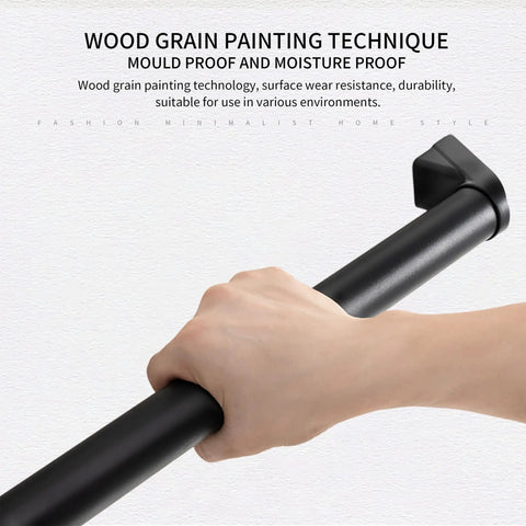 Hand gripping Heavy Duty Aluminum Handrail Set For Indoor Outdoor Stairs 16 Foot Wall Mounted Grab Bar with matte black finish.