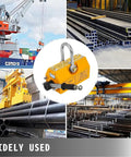 Heavy Duty Permanent Lifting Magnet With Smooth Release Lever And Workhorse Build for Hoist and Gantry Cranes handling steel bars in a warehouse.