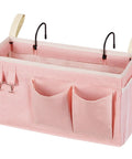 Bedside Caddy Organizer For Dorm Beds And Hospital Rails, Hanging Bed Storage Bag With Pockets, Light Pink Canvas