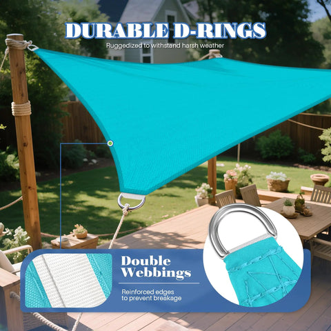 10 By 13 Foot Waterproof Sun Shade Sail Rectangle Canopy for Outdoor Patio with UV block in turquoise installed over seating area