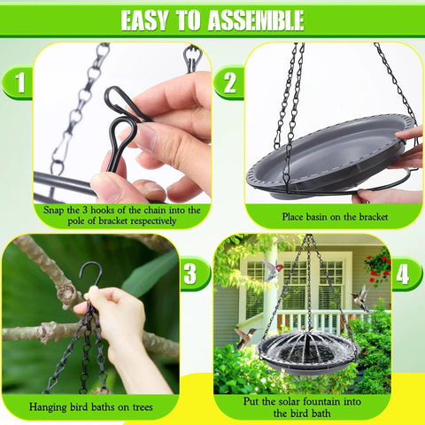 Solar Powered Bird Bath Fountain Kit For Outdoor Hanging Use With 4 Water Pattern Sprays Hummingbird Pump No Fuss Setup