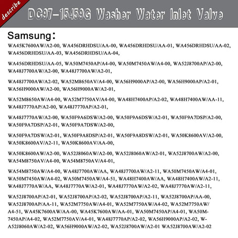 Genuine DC97-15459G Washer Water Inlet Valve Replacement part numbers and washer compatibility list.