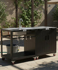 35-Inch Outdoor Grill Cart With Stainless Steel Sink, Rolling BBQ Prep Table With Faucet, Ample Prep Space, Storage Shelves And Lockable Wheels For Patio, Backyard And Outdoor Cooking, Silver And Black