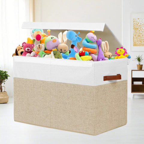 Hella Spacious Toy Storage Box With Secure Lid And Quick Slide Divider To Tame Playroom Chaos Straight Up Superb Organization For Giant Plush Toys Cozy Throws And Daily Clutter