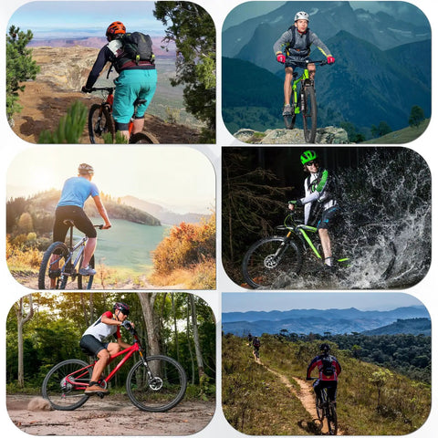 Collage of mountain bikers on trails highlighting the versatility of Travel 120mm Air Suspension Fork For Mountain Bikes