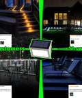 Solar Fence Lights 12 Pack Outdoor Waterproof Deck Lights illuminating stairs, fence, and patio at night with cool white glow.