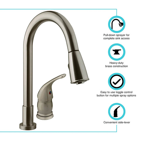 RV Pull Down Kitchen Sink Faucet With Side Lever In Brushed Satin Nickel Built To Last Gooseneck Spout Pull Down Sprayer