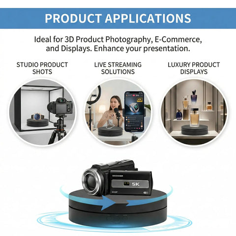 Top Notch Motorized Rotating Display Stand With 360 Degree Electric Photography Turntable in use for live streaming and displays.