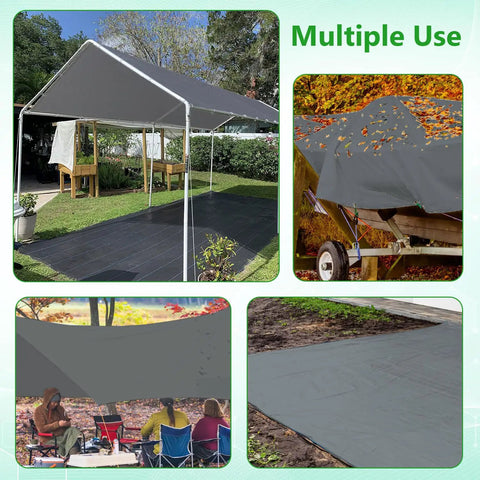 10x20 Ft Carport Replacement Canopy Cover For Garage Shelter Gray shown in various uses and settings