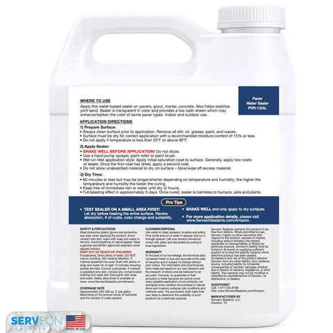 Heavy Duty Concrete Paver Sealer Providing Dope Clear Gloss Finish On Outdoor Stone Surfaces in 1-gallon bottle with instructions.
