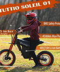 Rider on electric dirt bike for teens and adults with 3000W peak mid drive motor in a forest setting.