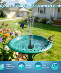 Solar Fountain Pump For Bird Bath And Small Pond Two Point Five Watt With Dry Run Protection installed in a garden bird bath