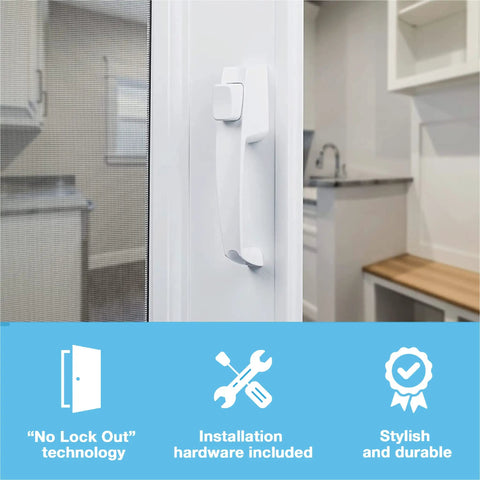 Push Button Door Latch for Screen and Storm Doors White No Lock Out Tech Durable Build for Out Swinging Metal or Wood Doors 0.75 To 1.25 Inch Thick Easy Install and Everyday Convenience
