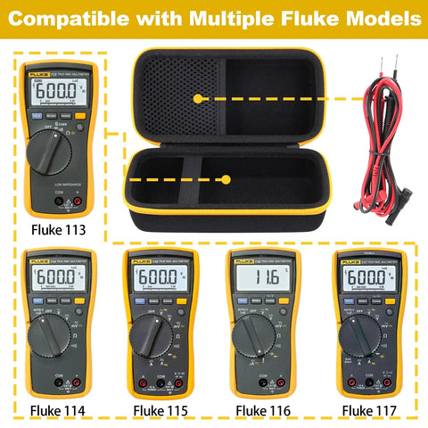 Rugged Hard Case For Fluke 117 116 115 114 113 Digital Multimeters Waterproof Dustproof Shockproof with foam insert.