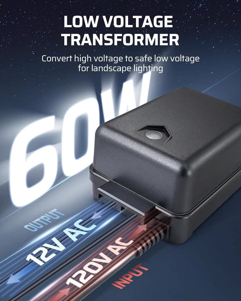 60W Low Voltage Landscape Transformer With Dusk To Dawn Photocell For Outdoor Lighting Converts 120V AC To 12V AC