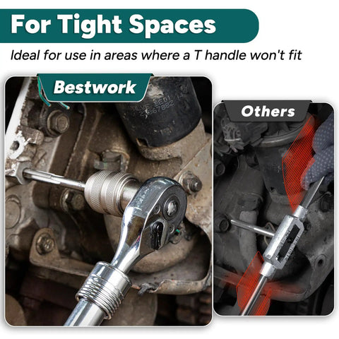 Adjustable Tap Socket Set For 1/4 3/8 1/2 Inch Drive Go To Tool For Reamers And Screw Extractors installed in tight space
