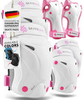 Knee And Elbow Pads For Adults Pink White Protective Gear PROTECT 1 With Wrist Guards For Skateboard Roller Skates Women Teens L