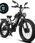 Powerful Dual Motor 9000W Fat Tire Electric Bike For Adults, Off Road Beast With 52 MPH Top Speed, 26x4 Fat Tires, Full Suspension, SHM 7 Speed Gear, 60V Battery, All Terrain E Bike For Epic Rides black fat tire e-bike front view