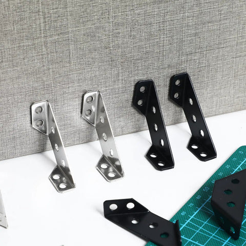 Heavy Duty Stainless Steel Corner Brackets Built Like A Tank Right Angle Connectors Set Of 100 in black and silver for DIY assembly