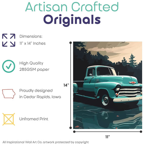 Legends Vintage Pickup Truck Wall Art Print 11x14 Inches Unframed Rustic Red Chevy Ford Decor with classic truck illustration
