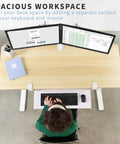 Large Under Desk Keyboard And Mouse Tray With Smooth Slider Rail System, Heavy Duty Quick Grip Clamp For Ergonomic Typing Comfort, White Finish viewed from above, showing spacious desk setup.