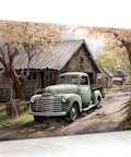 Vintage Green Pickup Truck Canvas Wall Art 16x24 Inch Unframed Rustic Farmhouse Barn Country Landscape Print for Living Room Decor