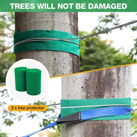 Backyard Zip Line Kit For Kids And Grownups Up To 400 Lbs Quick Tighten Zipline With Rust Proof Removable Trolley Spring Brake Height Adjustable Seat Outdoor Play Equipment tree protector detail