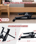 Steel Bicycle Trainer Stand With Fluid Magnetic Resistance for Indoor Cycling, folded under bed, black color